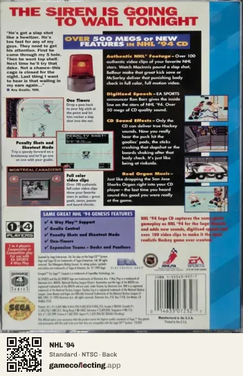 NHL '94 Sega Mega-CD / Sega CD, NTSC box back