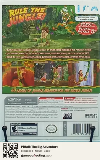 Pitfall: The Big Adventure Nintendo Wii, NTSC box back