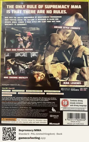 Supremacy MMA Xbox 360, United Kingdom box back