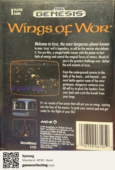 Gynoug Sega Mega Drive / Genesis, NTSC box back