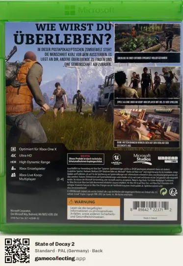 State of Decay 2 Xbox One, Germany box back
