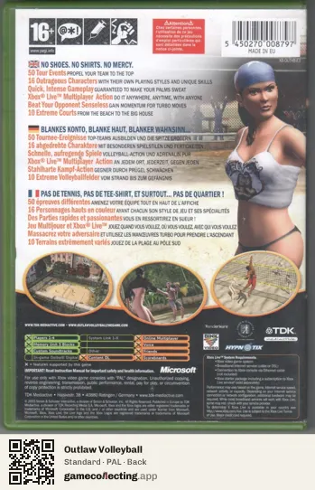 Outlaw Volleyball Xbox, PAL box back