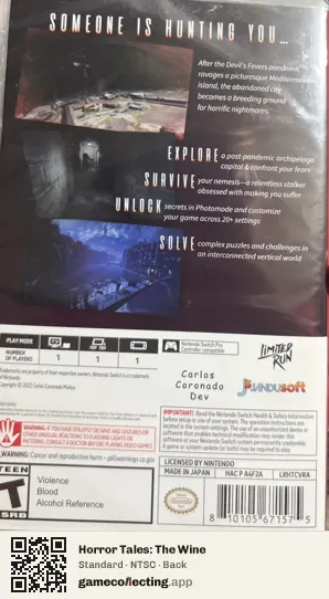 Horror Tales: The Wine Nintendo Switch, NTSC box back