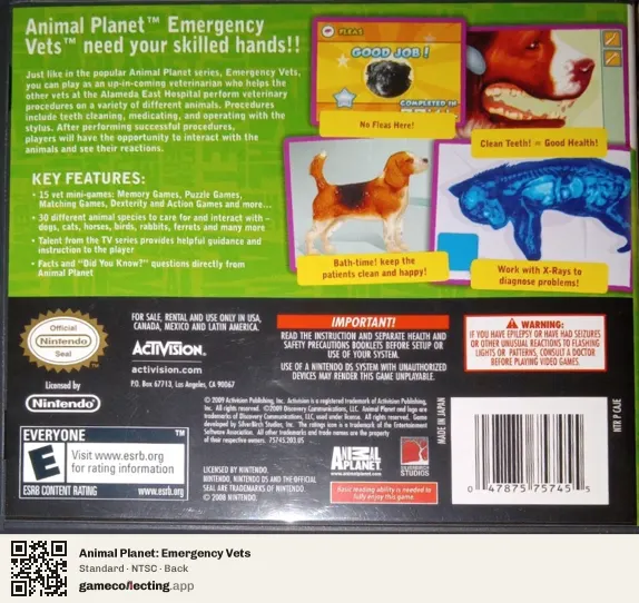 Animal Planet: Emergency Vets Nintendo DS, NTSC box back