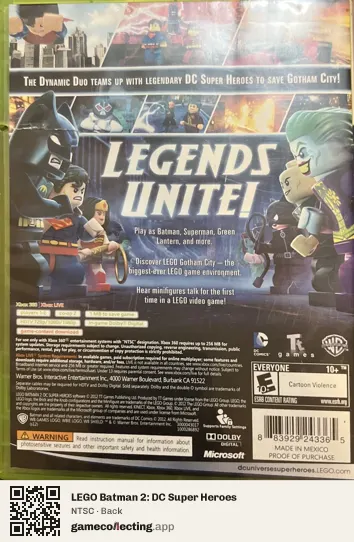 LEGO Batman 2: DC Super Heroes Xbox 360, NTSC box back