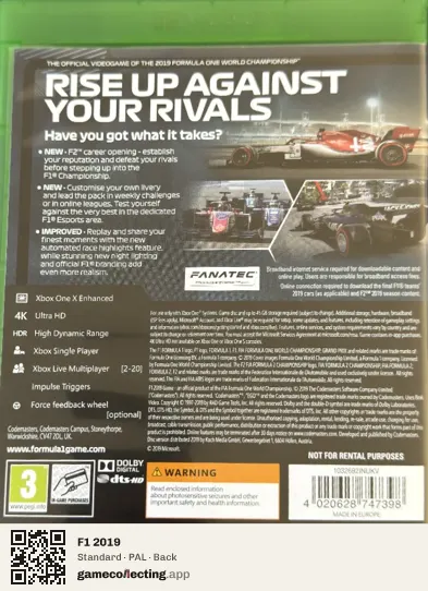 F1 2019 Xbox One, PAL box back