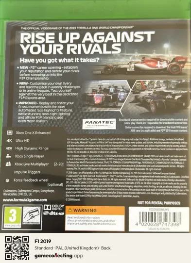 F1 2019 Xbox One, United Kingdom box back