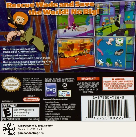 Kim Possible: Kimmunicator Nintendo DS, NTSC box back