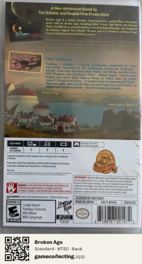 Broken Age Nintendo Switch, NTSC box back