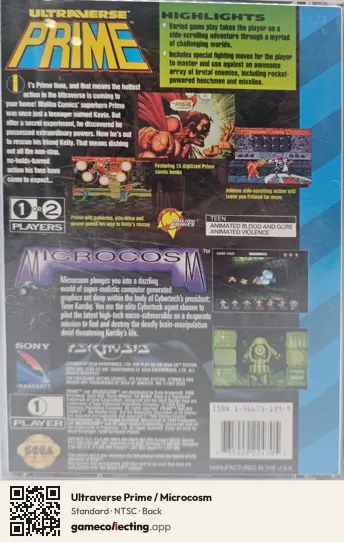 Ultraverse Prime / Microcosm Sega Mega-CD / Sega CD, NTSC box back
