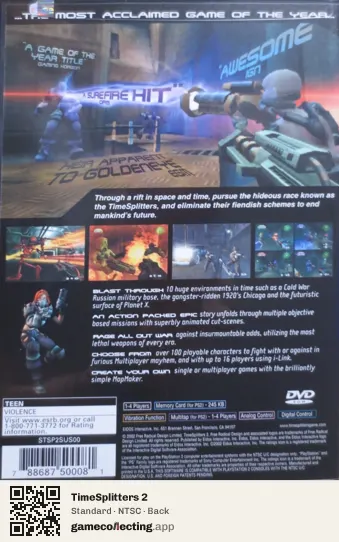TimeSplitters 2 PlayStation 2, NTSC box back