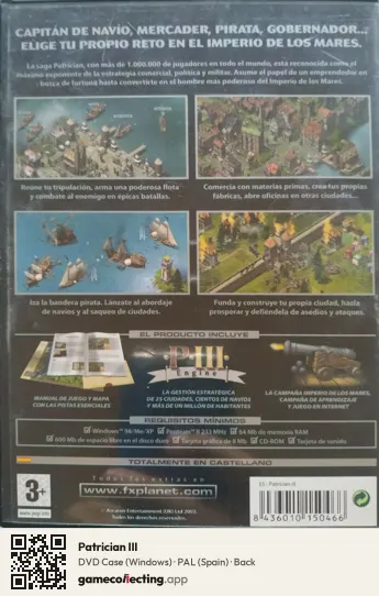 Patrician III Computer, Spain box back