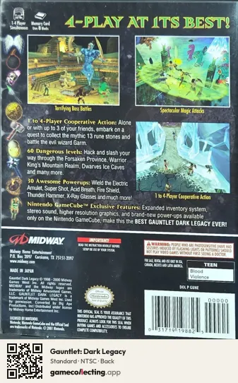 Gauntlet: Dark Legacy Nintendo GameCube, NTSC box back