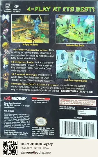 Gauntlet: Dark Legacy Nintendo GameCube, NTSC box back