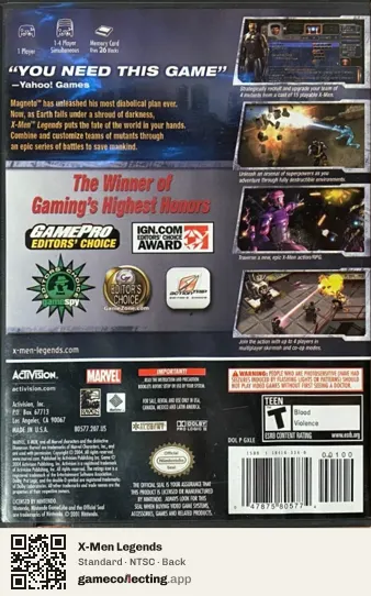 X-Men Legends Nintendo GameCube, NTSC box back