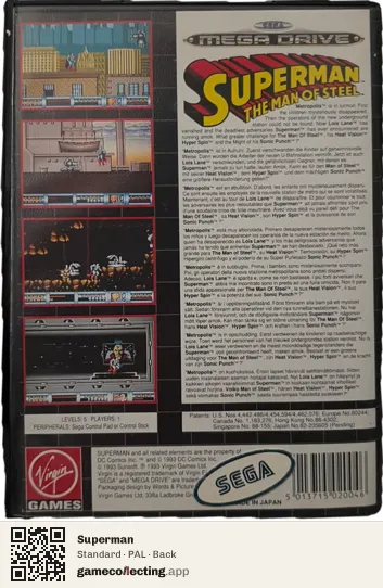Superman Sega Mega Drive / Genesis, PAL box back