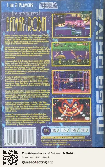 The Adventures of Batman & Robin Sega Mega Drive / Genesis, PAL box back