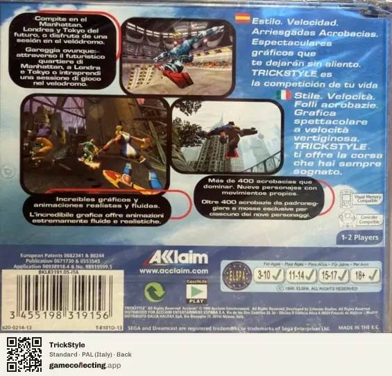 TrickStyle Sega Dreamcast, Italy box back