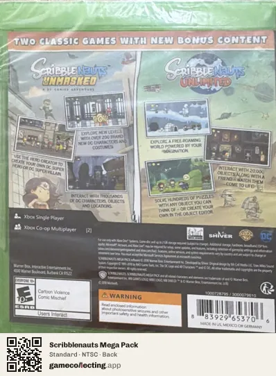 Scribblenauts Mega Pack Xbox One, NTSC box back