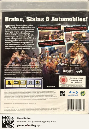 Blood Drive PlayStation 3, United Kingdom box back