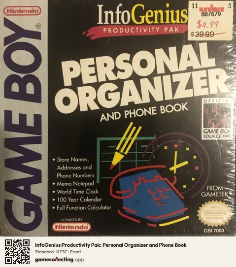 InfoGenius Productivity Pak: Personal Organizer and Phone Book Game Boy, NTSC box front