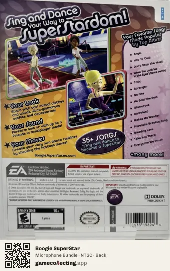 Boogie SuperStar Nintendo Wii, NTSC box back