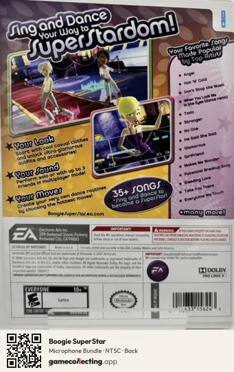 Boogie SuperStar Nintendo Wii, NTSC box back