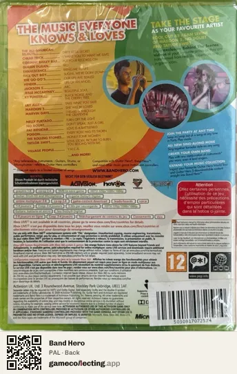 Band Hero Xbox 360, PAL box back