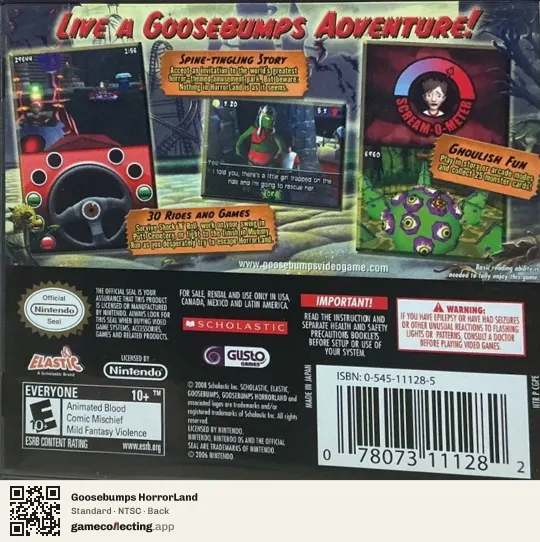 Goosebumps HorrorLand Nintendo DS, NTSC box back