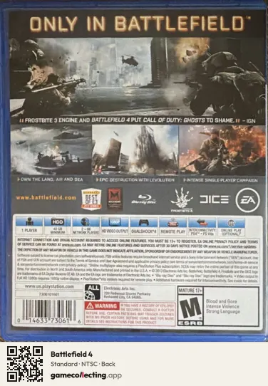 Battlefield 4 PlayStation 4, NTSC box back