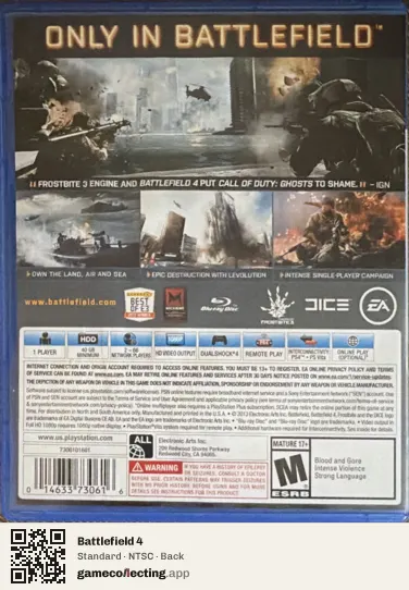 Battlefield 4 PlayStation 4, NTSC box back