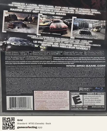 Grid PlayStation 3, Canada box back