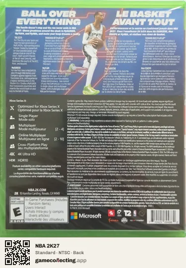 NBA 2K27 Xbox Series X, NTSC box back