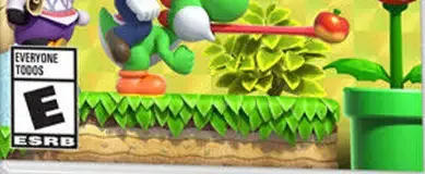New Super Mario Bros. U Deluxe, the ESRB box on its front