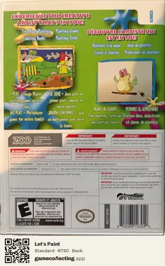 Let's Paint Nintendo Wii, NTSC box back