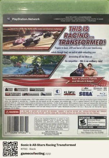 Sonic & All-Stars Racing Transformed PlayStation 3, NTSC box back