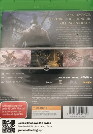 Sekiro: Shadows Die Twice Xbox One, Australia box back