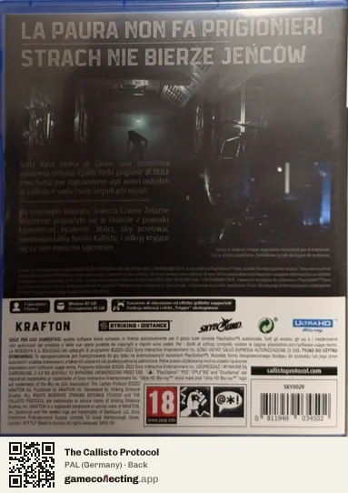 The Callisto Protocol PlayStation 5, Germany box back