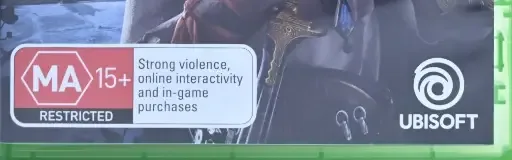 Assassin's Creed Mirage, the Australian classification mark on its front