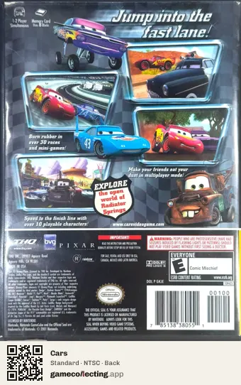 Cars Nintendo GameCube, NTSC box back