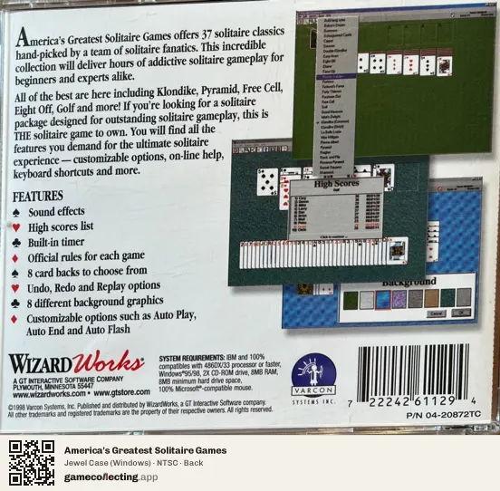 America's Greatest Solitaire Games Computer, NTSC box back
