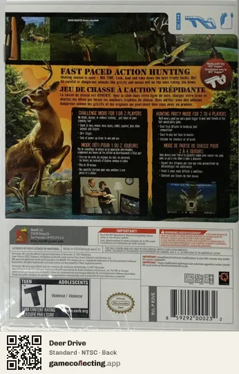 Deer Drive Nintendo Wii, NTSC box back