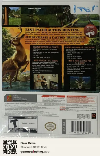 Deer Drive Nintendo Wii, NTSC box back