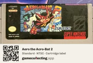 Aero the Acro-Bat 2 Super Nintendo Entertainment System, NTSC cartridge label