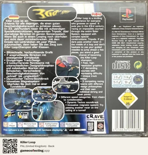 Killer Loop PlayStation, United Kingdom box back