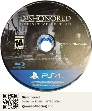 Dishonored PlayStation 4, NTSC disc
