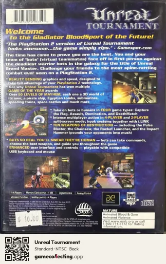 Unreal Tournament PlayStation 2, NTSC box back