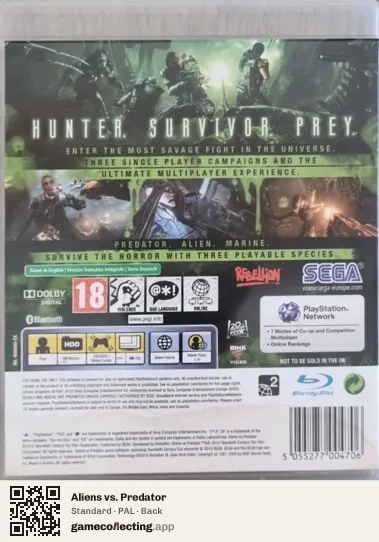 Aliens vs. Predator PlayStation 3, PAL box back