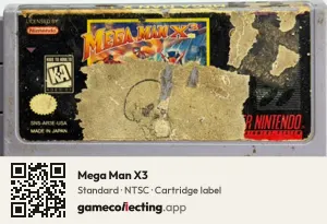 Mega Man X3 Super Nintendo Entertainment System, NTSC cartridge label