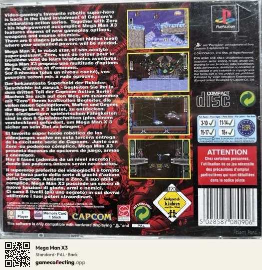 Mega Man X3 PlayStation, PAL box back